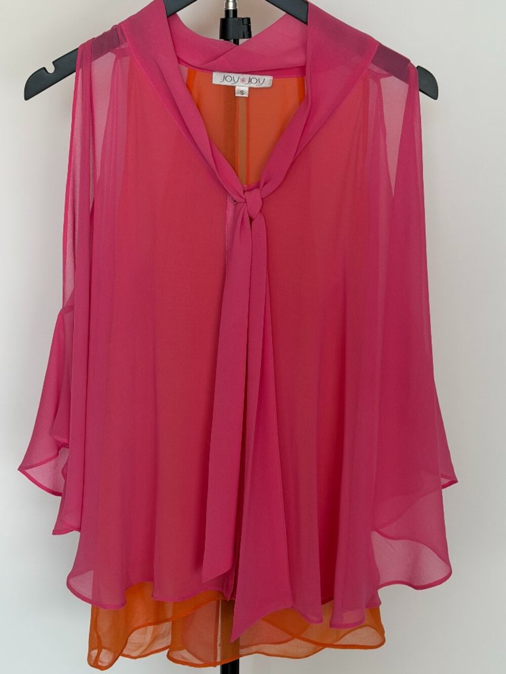 Joy Joy Pink Orange Sheer Chiffon Blouse Size S